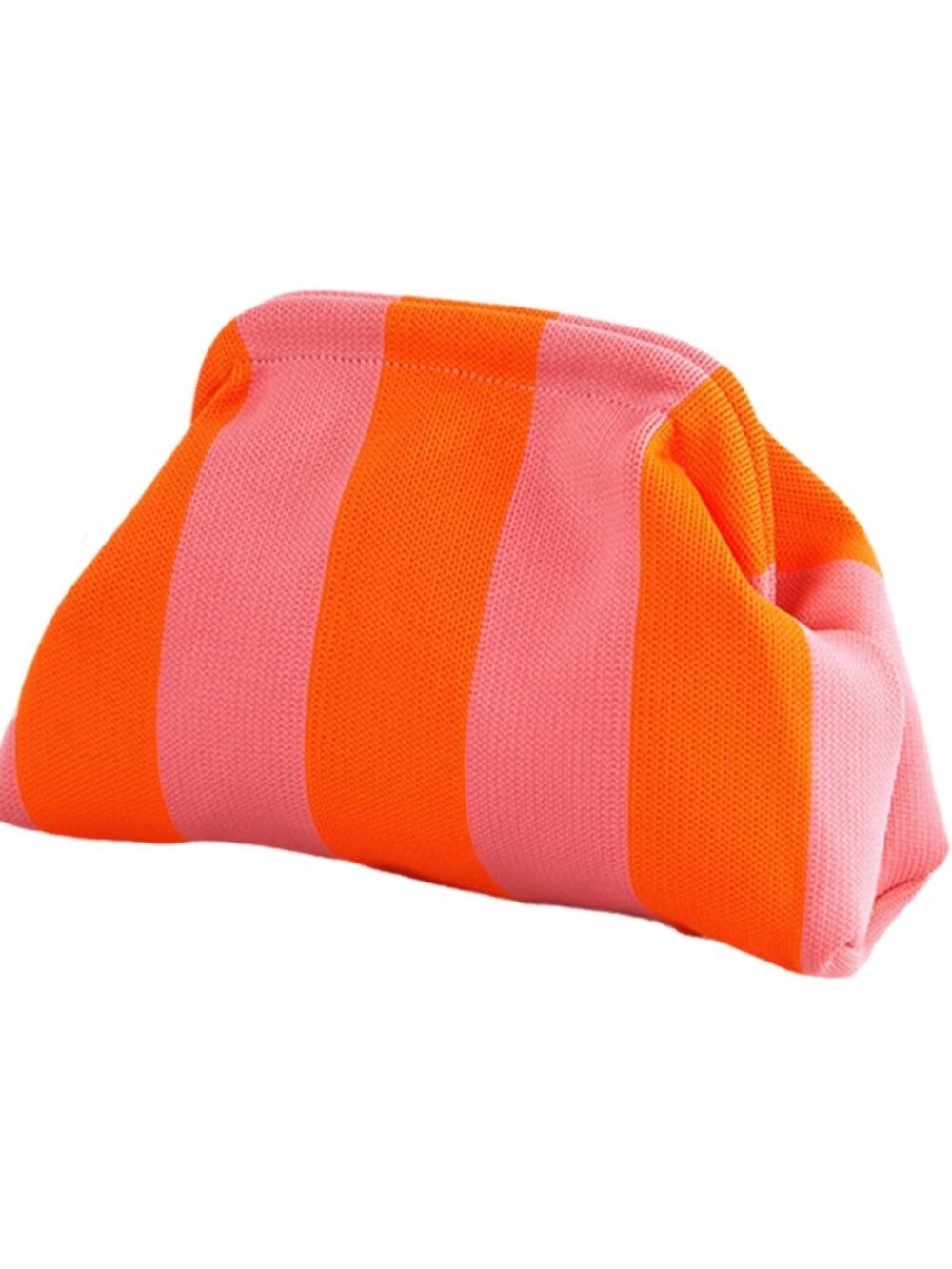 Women Orange Pink Stripe Summer Beach Woven Crochet Bag Dumpling Purse Handbag